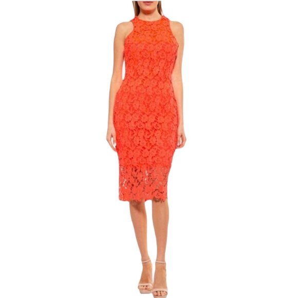 Alexia Admor NWT $146 Coral Pink Reese Lace Dress, Floral Crochet Design Size 8 - Picture 1 of 12